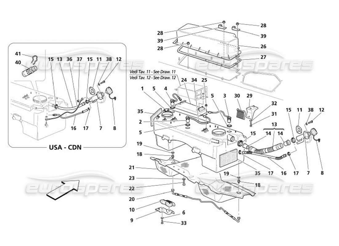 maserati 4200 spyder (2005) serbatoi di carburante e diagramma delle parti dell'unione