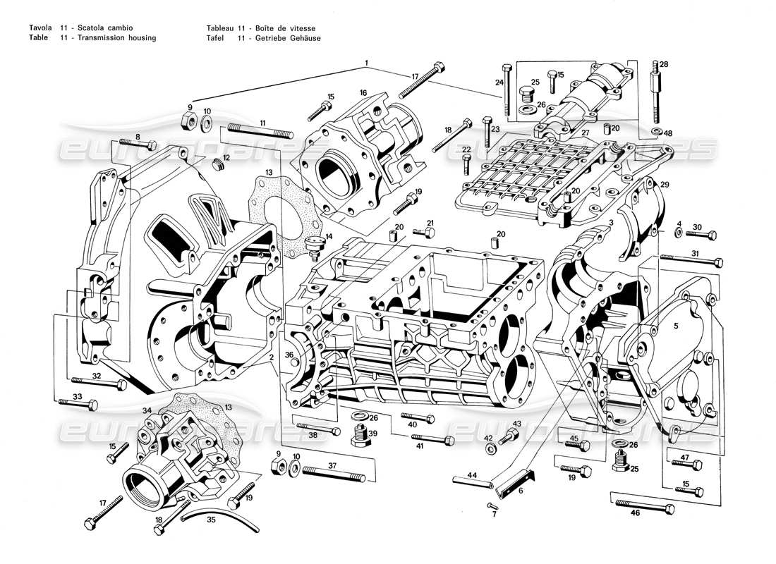 maserati merak 3.0 schema delle parti dell'alloggiamento della trasmissione