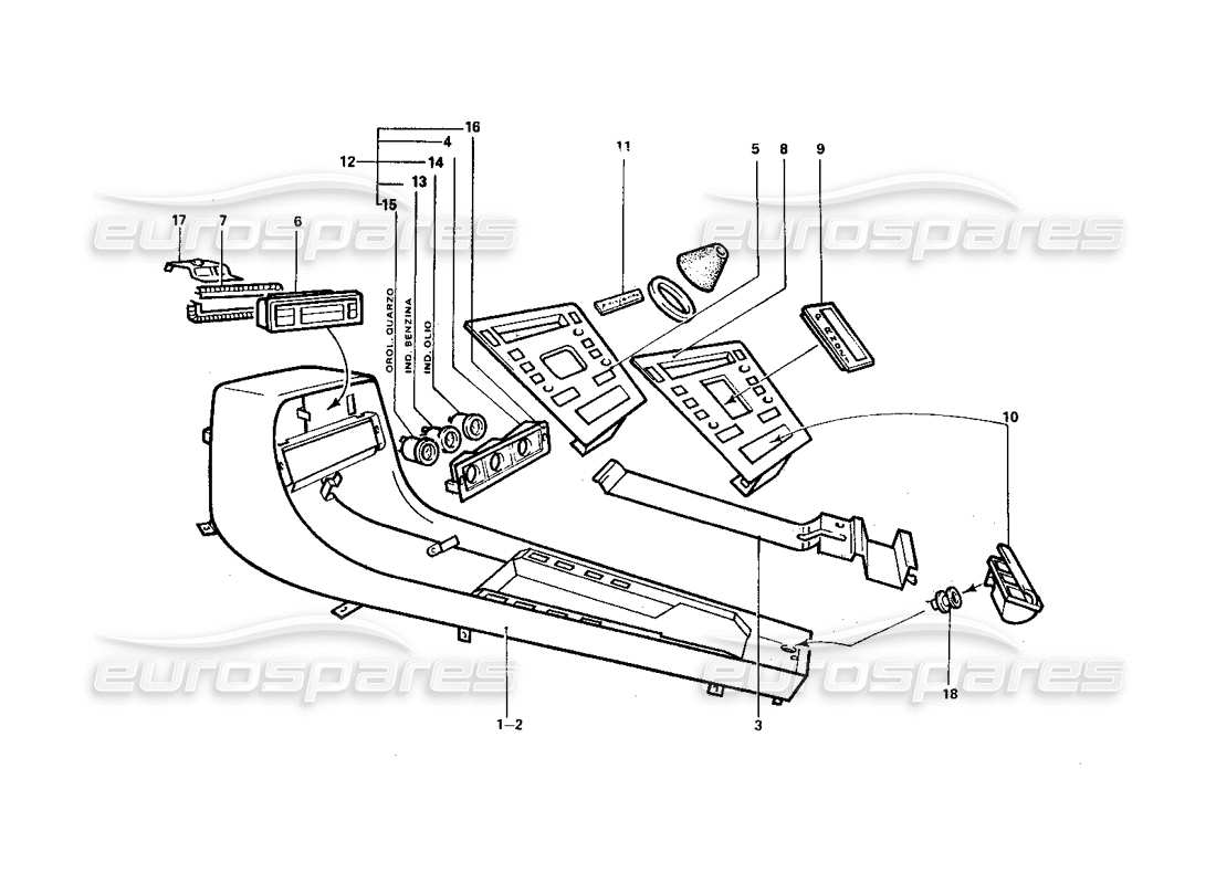 ferrari 412 (coachwork) diagramma delle parti della console centrale e degli indicatori