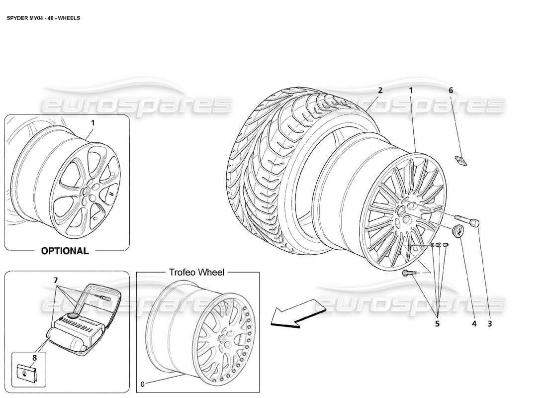 maserati 4200 spyder (2004) ruote diagramma delle parti