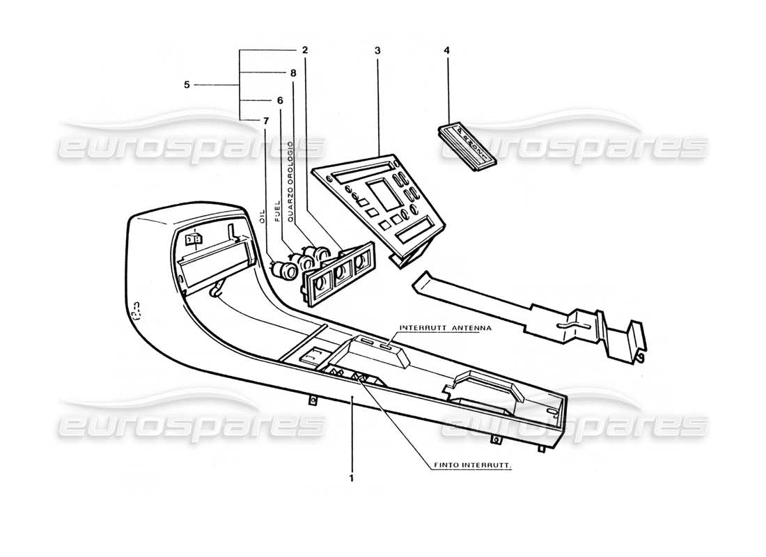 ferrari 400 gt / 400i (coachwork) schema delle parti dei pannelli interni della console centrale