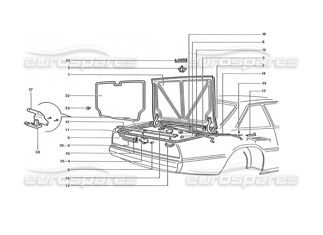 ferrari 400 gt / 400i (coachwork) coperchio del bagagliaio diagramma delle parti