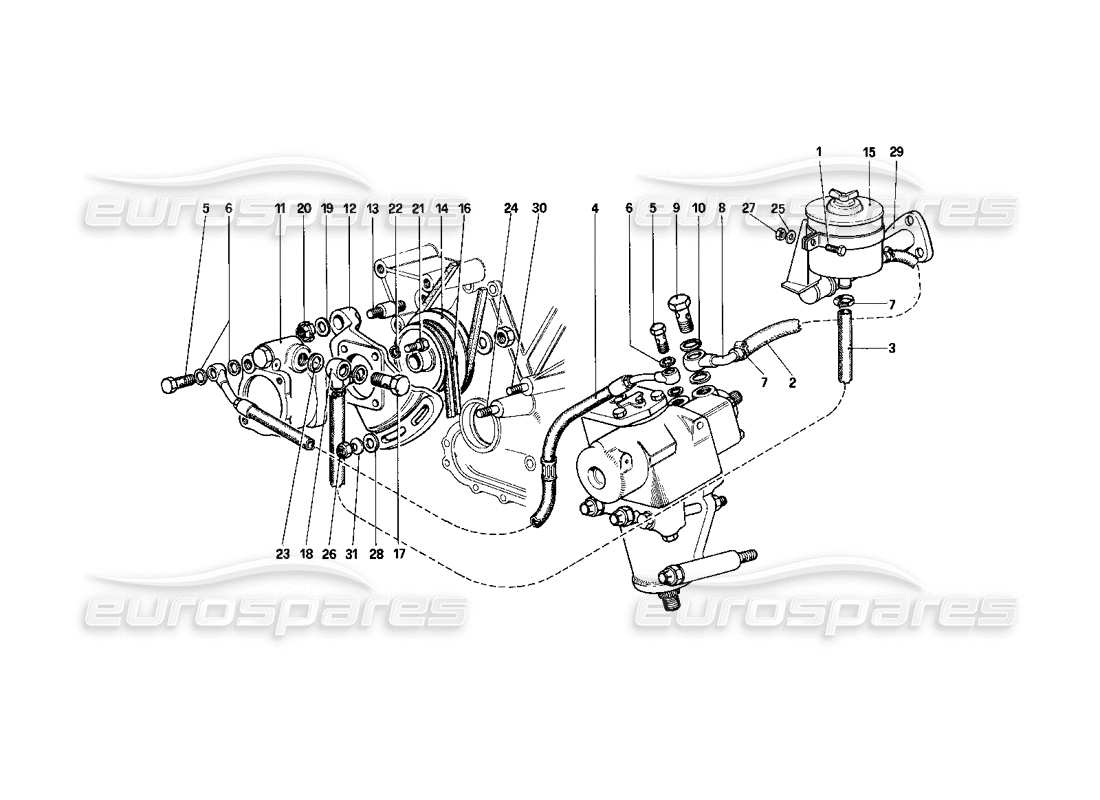 ferrari 400i (1983 mechanical) schema delle parti del sistema di sterzo idraulico