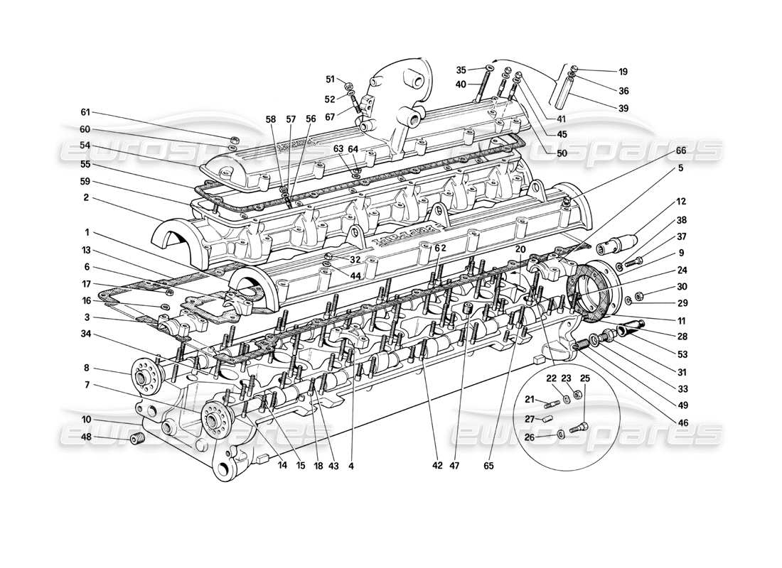ferrari 400i (1983 mechanical) diagramma delle parti della testata (destra).