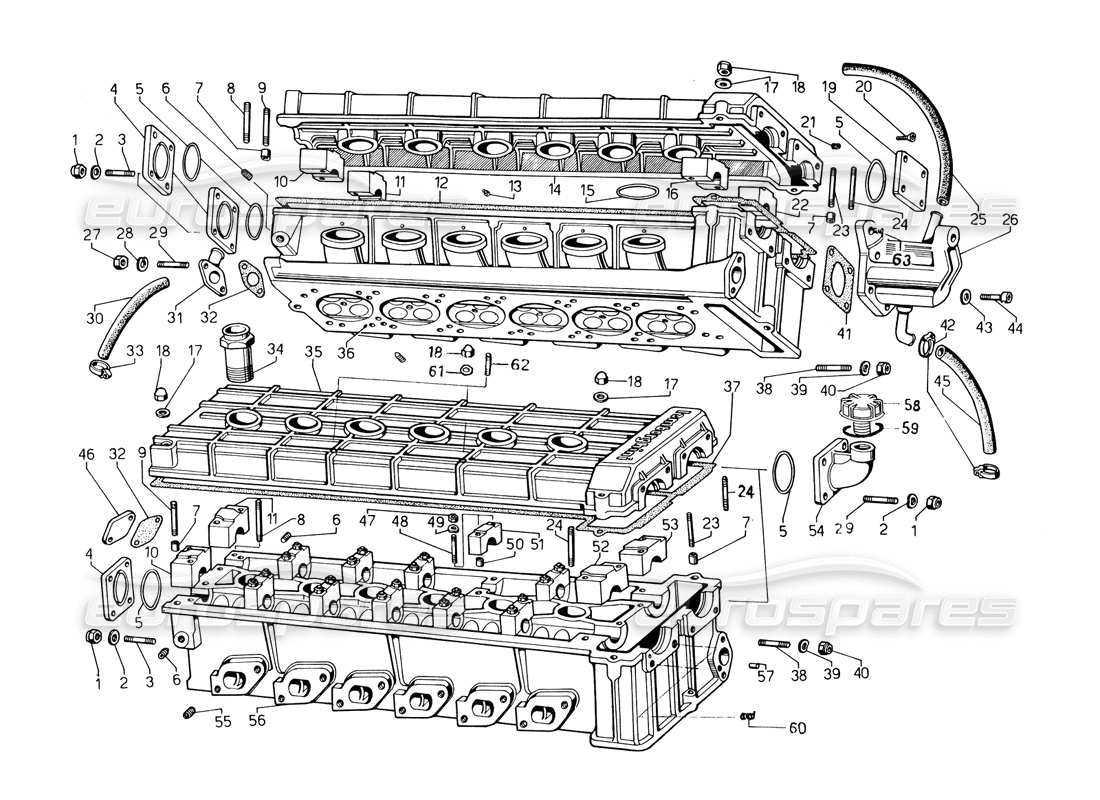 lamborghini countach 5000 qvi (1989) diagramma delle parti delle teste dei cilindri