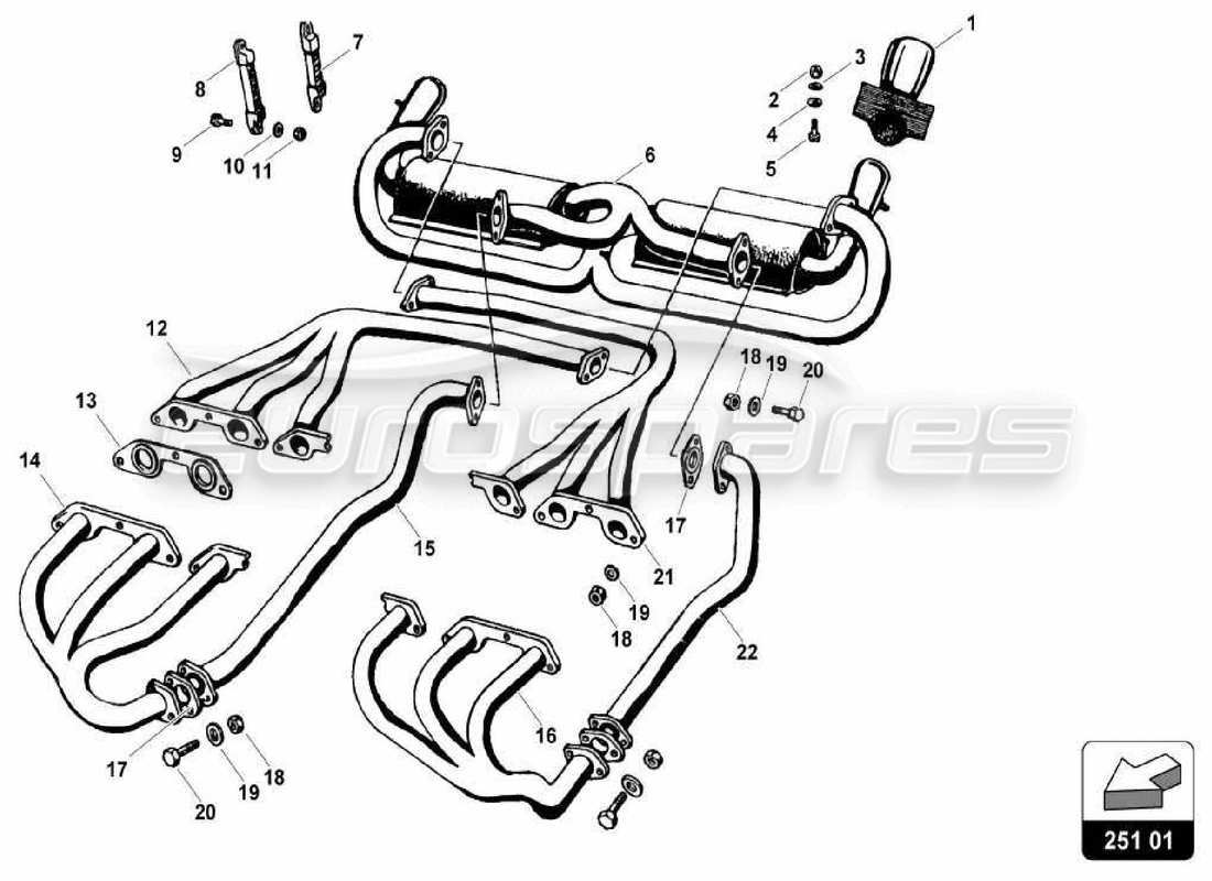 lamborghini miura p400 diagramma delle parti del sistema di scarico (sv).