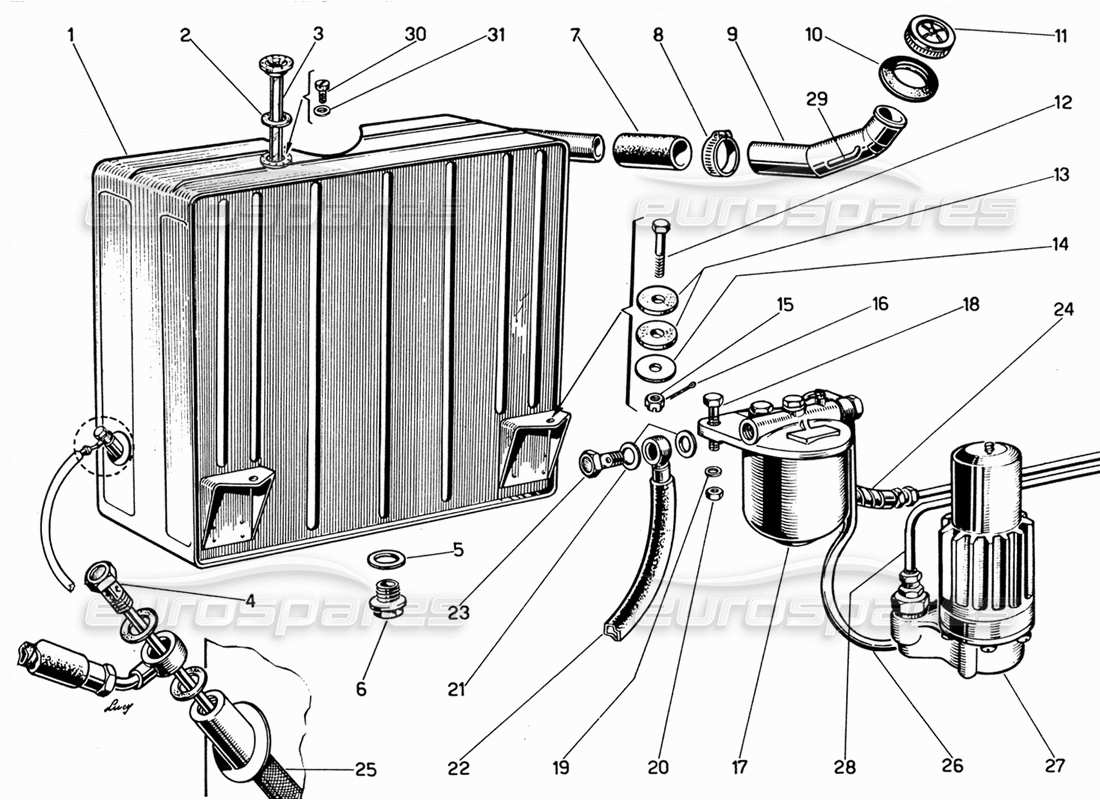 ferrari 330 gt 2+2 serbatoio di carburante diagramma delle parti