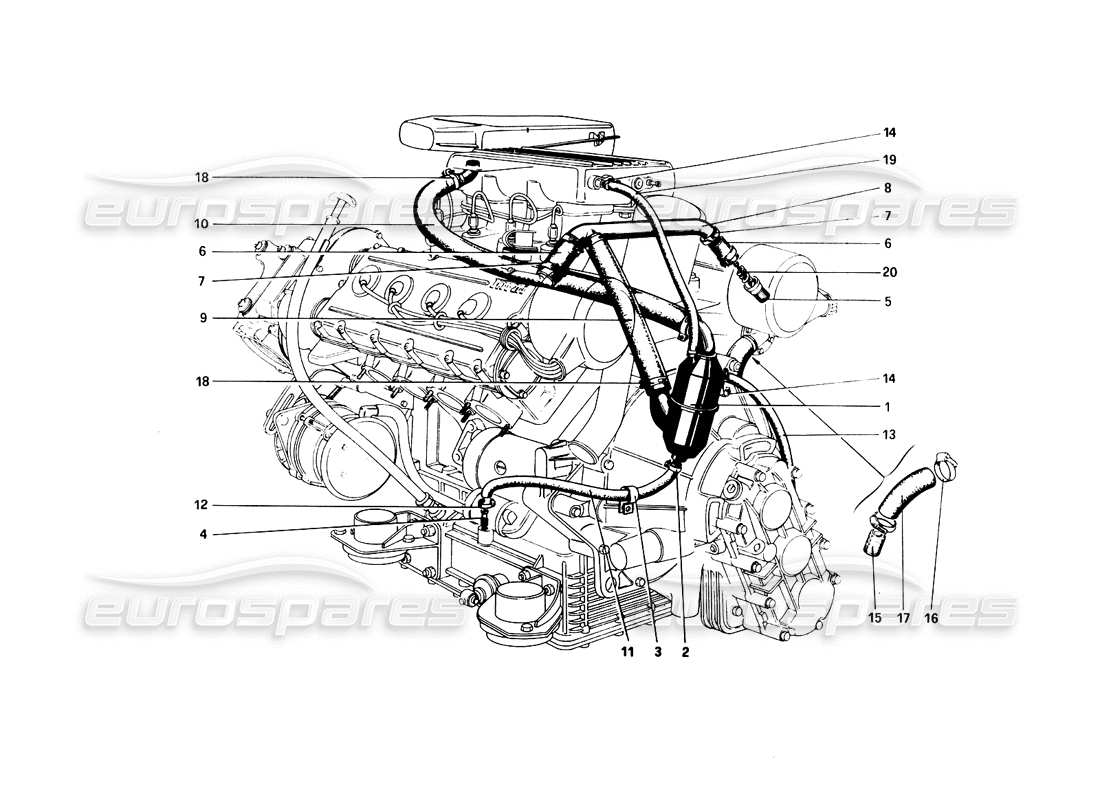 ferrari 308 quattrovalvole (1985) colpo: diagramma delle parti del sistema