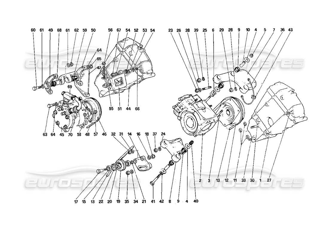 ferrari 308 quattrovalvole (1985) diagramma delle parti del compressore e dei controlli dell'aria condizionata
