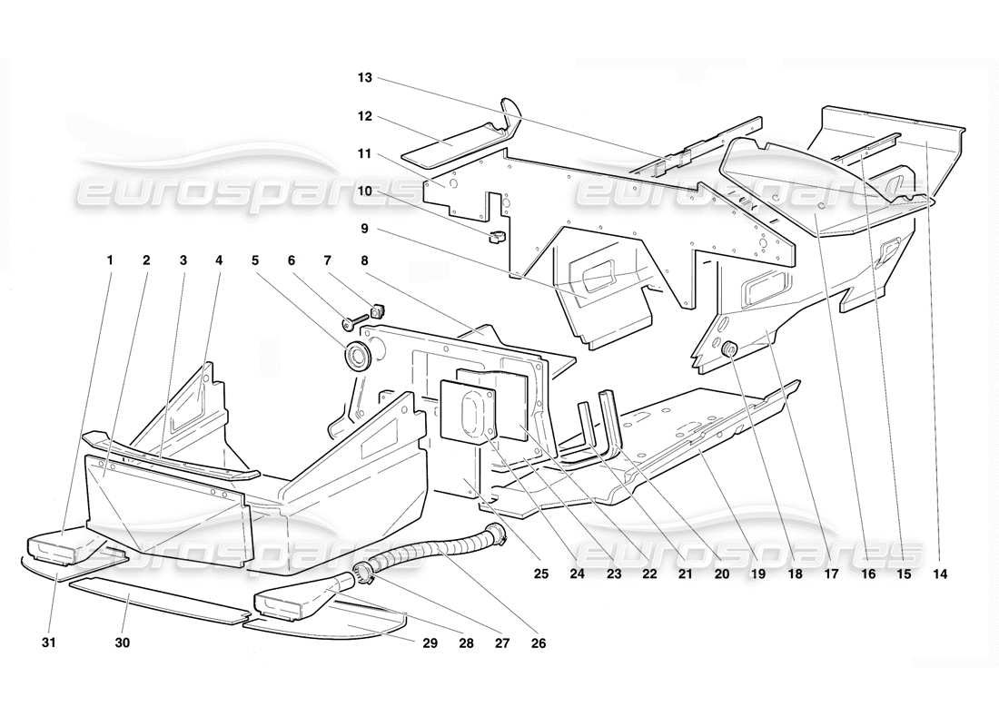 lamborghini diablo vt (1994) pannelli del pavimento con telaio diagramma delle parti