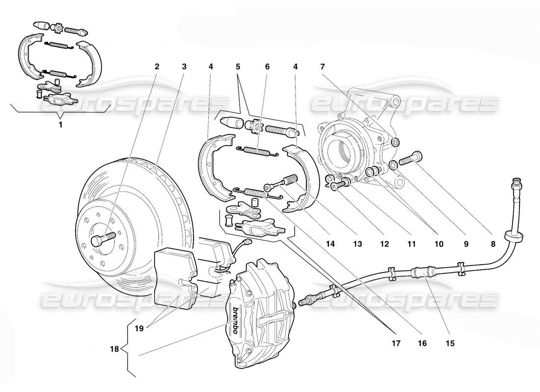 lamborghini diablo vt (1994) diagramma delle parti dei freni posteriori