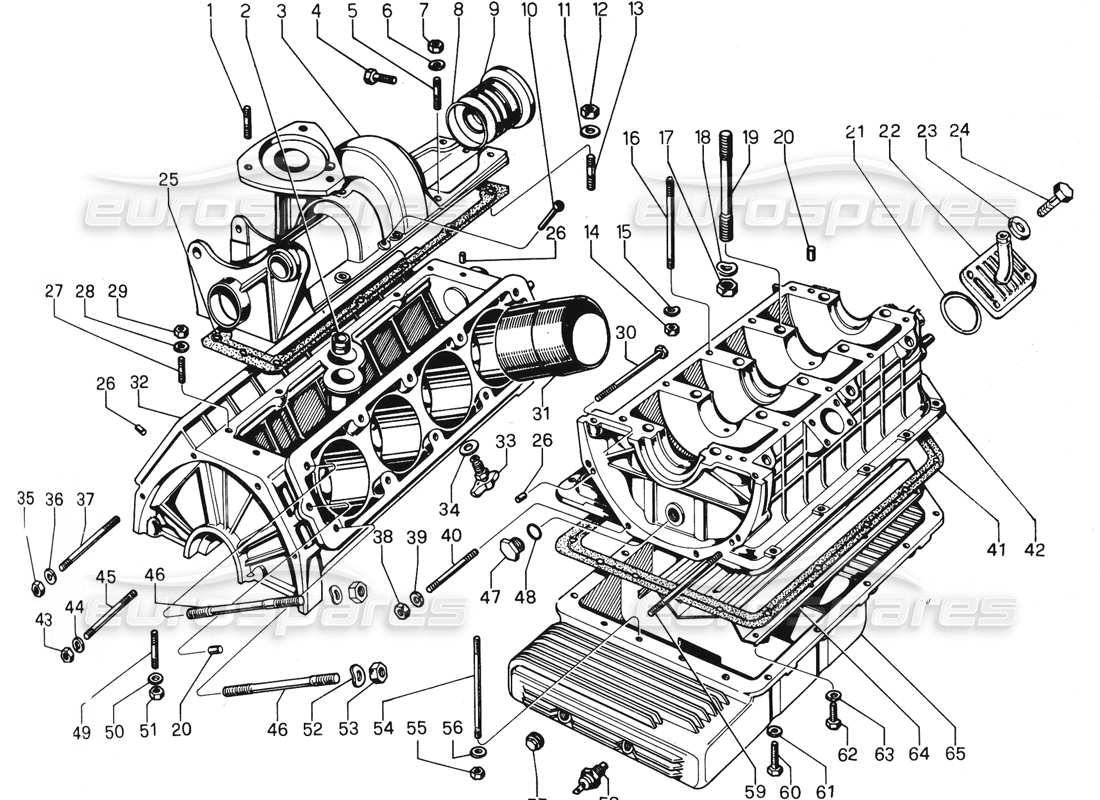lamborghini urraco p300 blocco cilindri e coppa diagramma delle parti