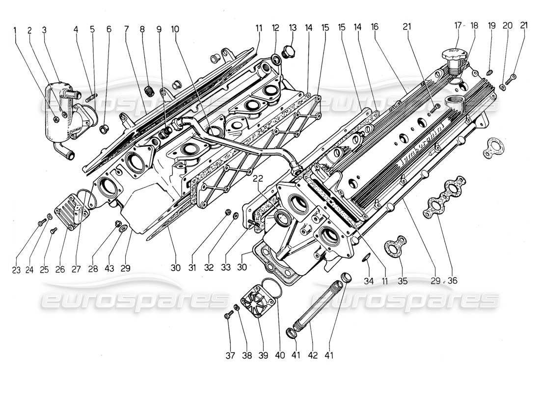 lamborghini urraco p300 diagramma delle parti delle teste dei cilindri