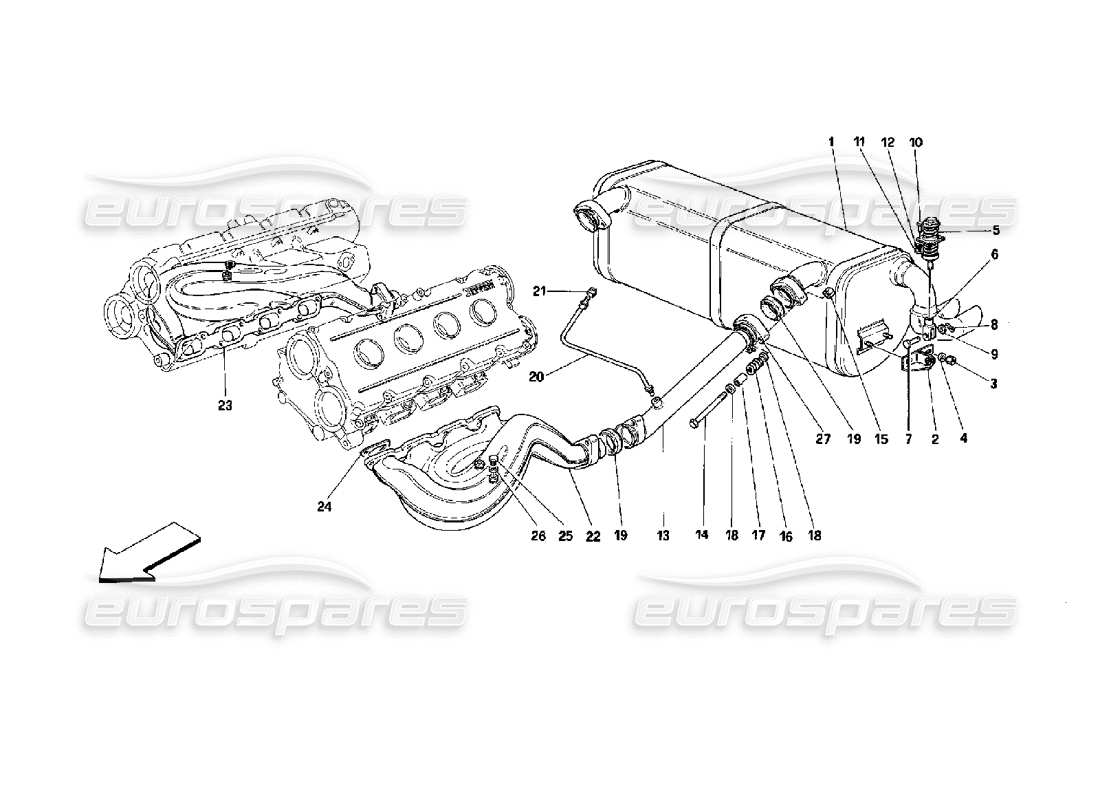 ferrari mondial 3.4 t coupe/cabrio sistema di scarico - non per auto con catalizzatori e 77db diagramma delle parti