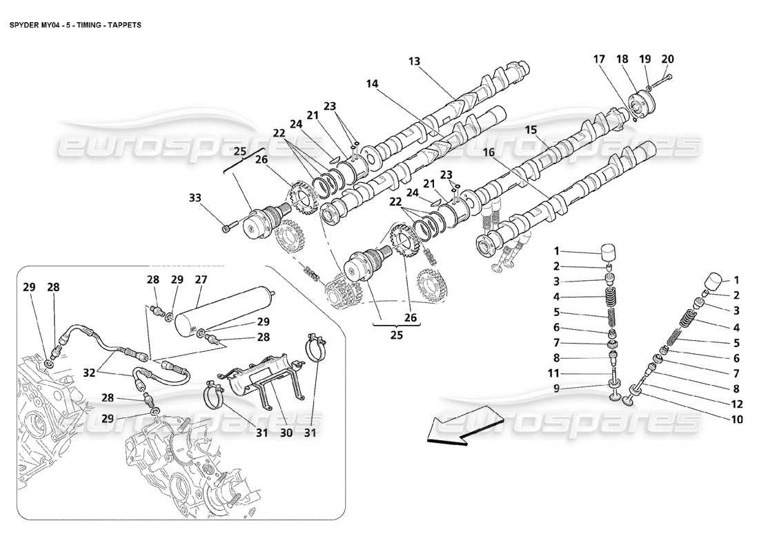 maserati 4200 spyder (2004) diagramma delle parti delle punterie di distribuzione