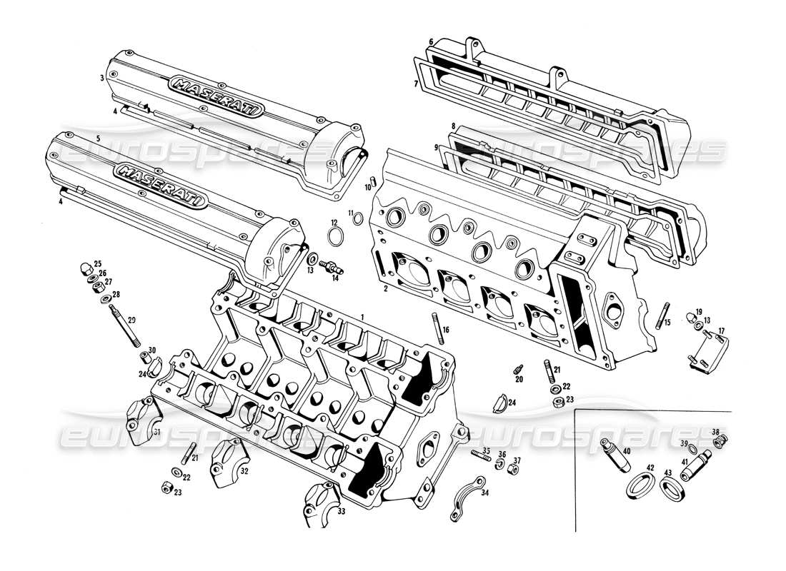 maserati ghibli 4.7 / 4.9 teste dei cilindri diagramma delle parti