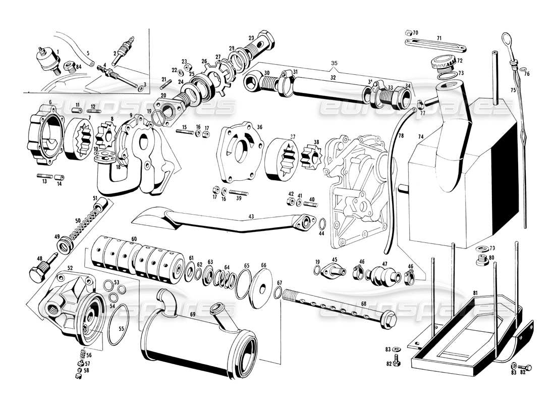 maserati ghibli 4.7 / 4.9 diagramma delle parti della pompa dell'olio e del filtro