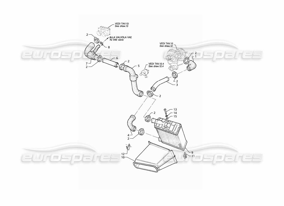 maserati qtp v8 (1998) scambiatore di calore - tubi - schema della parte lato sinistro
