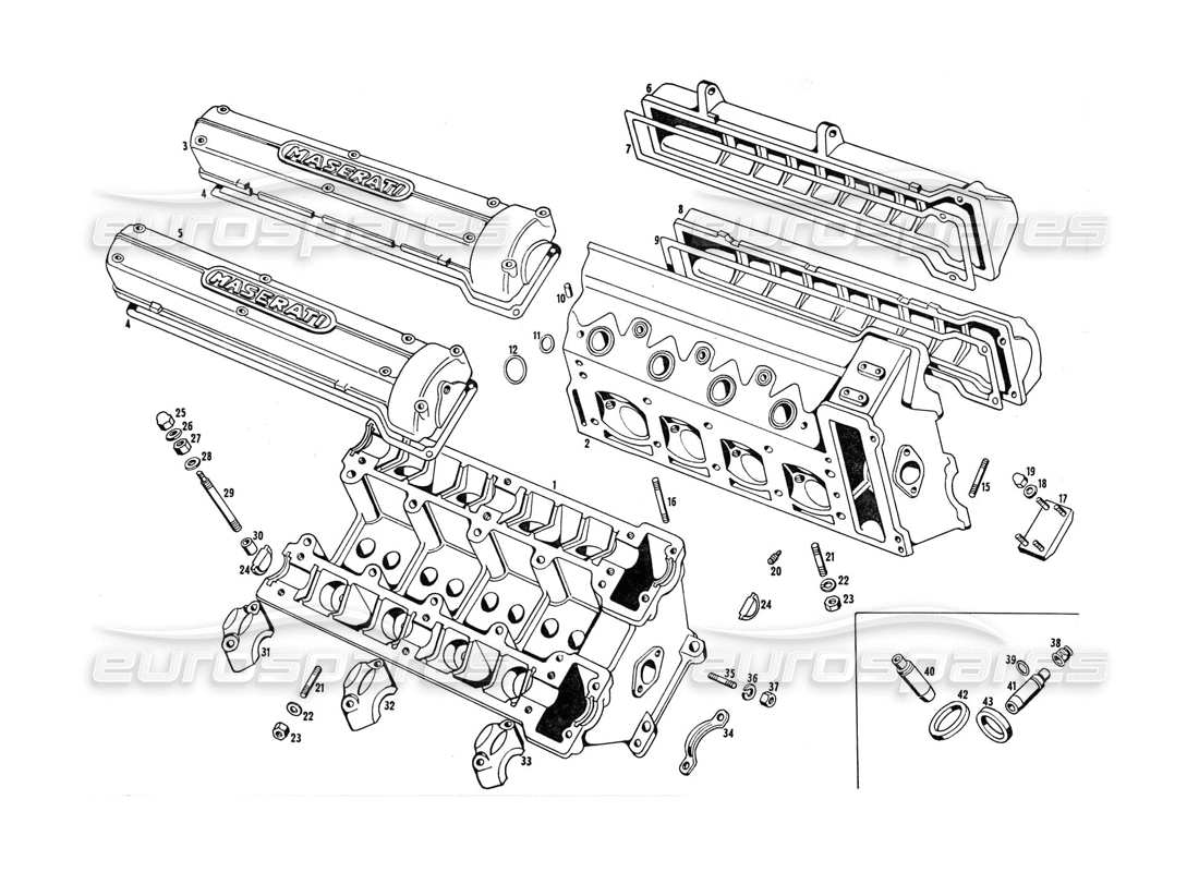maserati indy 4.2 diagramma delle parti delle teste dei cilindri