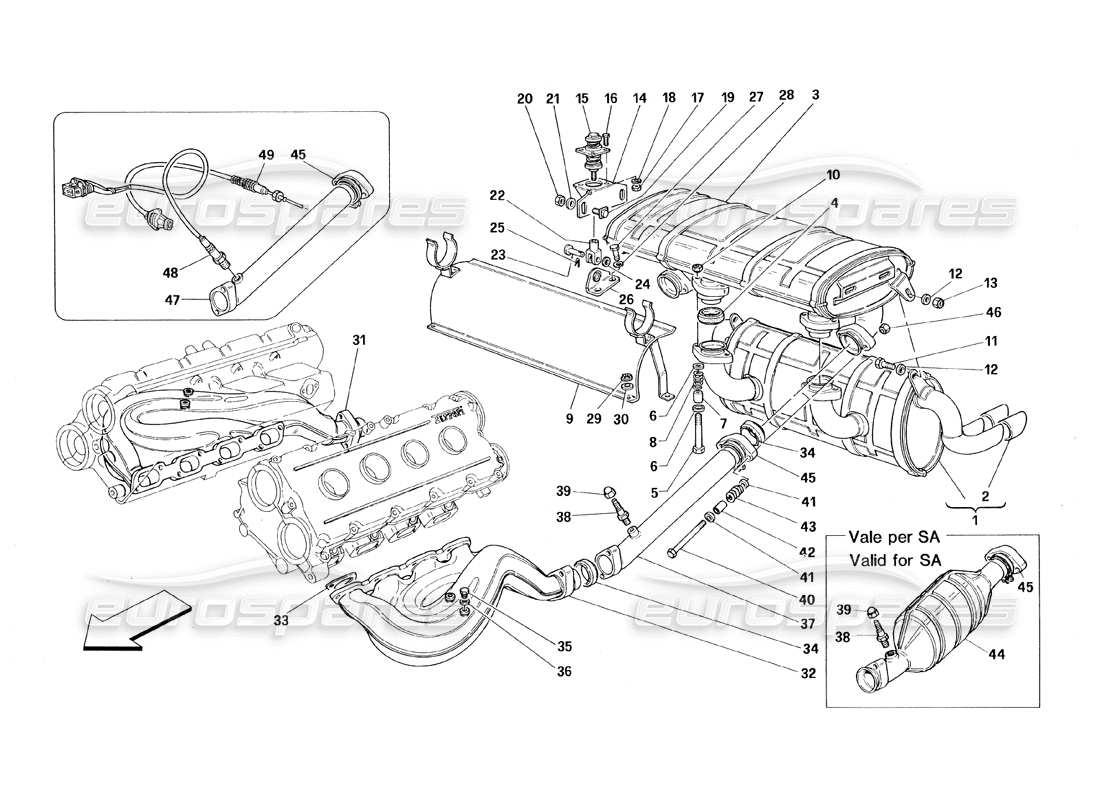 ferrari 348 (1993) tb / ts diagramma delle parti del sistema di scarico