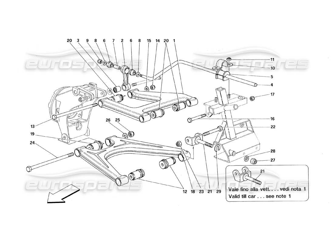 ferrari 348 (1993) tb / ts sospensioni posteriori - schema delle parti bracci trasversali