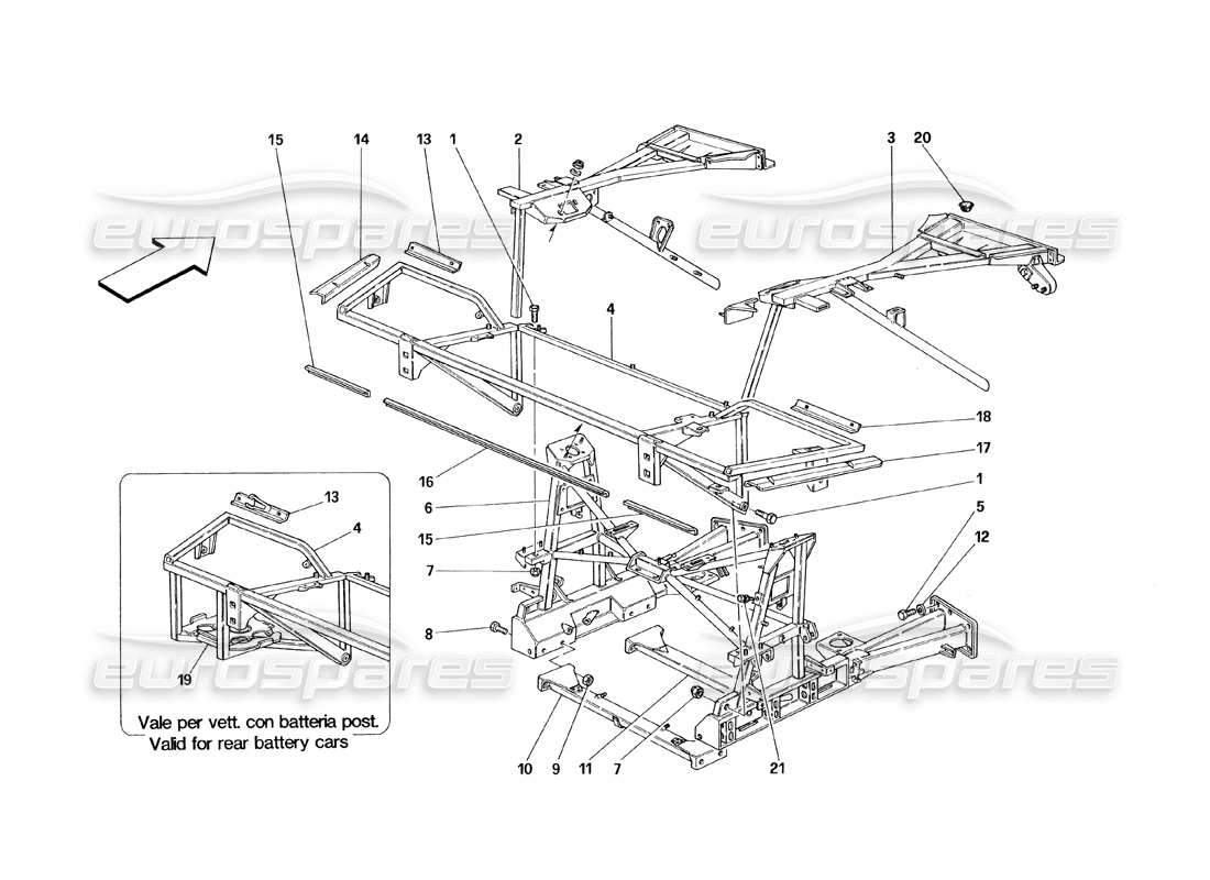 ferrari 348 (1993) tb / ts telaio - schema delle parti degli elementi della parte posteriore