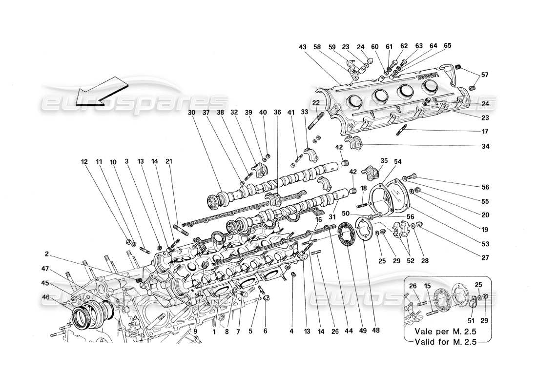 ferrari 348 (1993) tb / ts diagramma delle parti della testata del cilindro sinistra