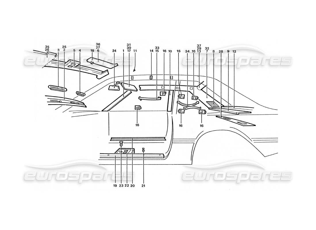 ferrari 400 gt / 400i (coachwork) schema delle parti di alette parasole e coperture