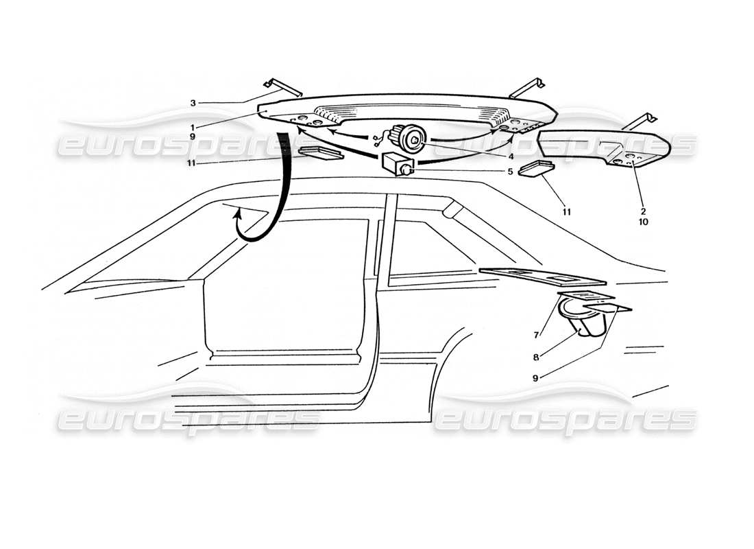 ferrari 400 gt / 400i (coachwork) diagramma delle parti del pannello del tetto e degli interruttori