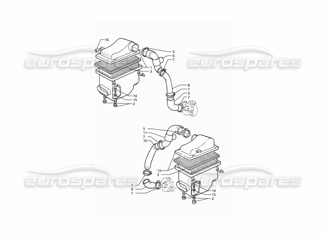 maserati ghibli 2.8 (abs) diagramma delle parti del filtro dell'aria e dei condotti