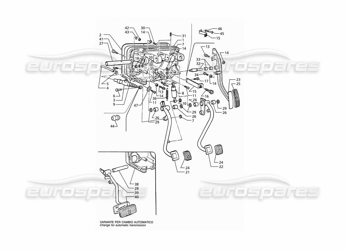 maserati ghibli 2.8 (abs) diagramma delle parti del gruppo pedali e pompa frizione per guida a sinistra (cambio manuale e automatico).