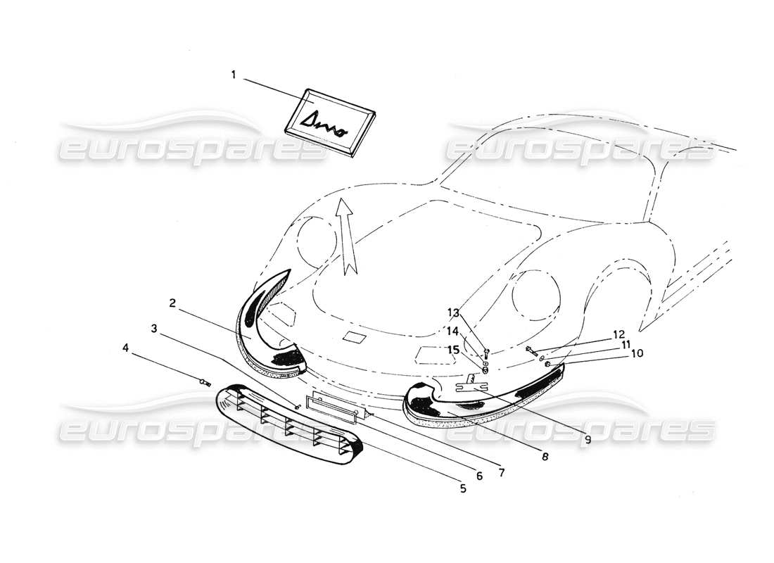 ferrari 206 gt dino (coachwork) diagramma delle parti di paraurti anteriori, griglie e fissaggi
