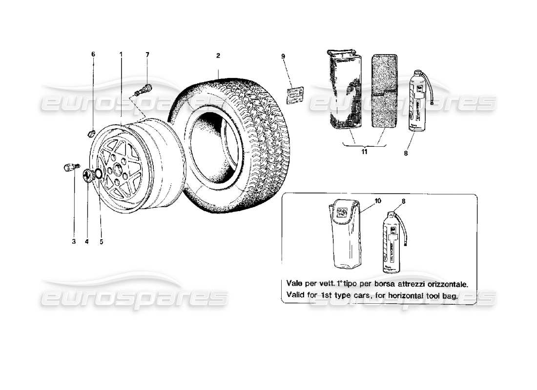 ferrari mondial 3.4 t coupe/cabrio ruote diagramma delle parti