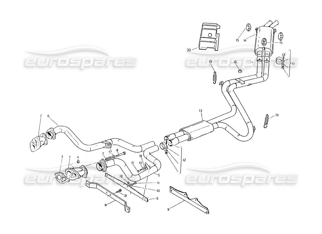 maserati 418 / 4.24v / 430 sistema di scarico, diagramma delle parti 2000 3v