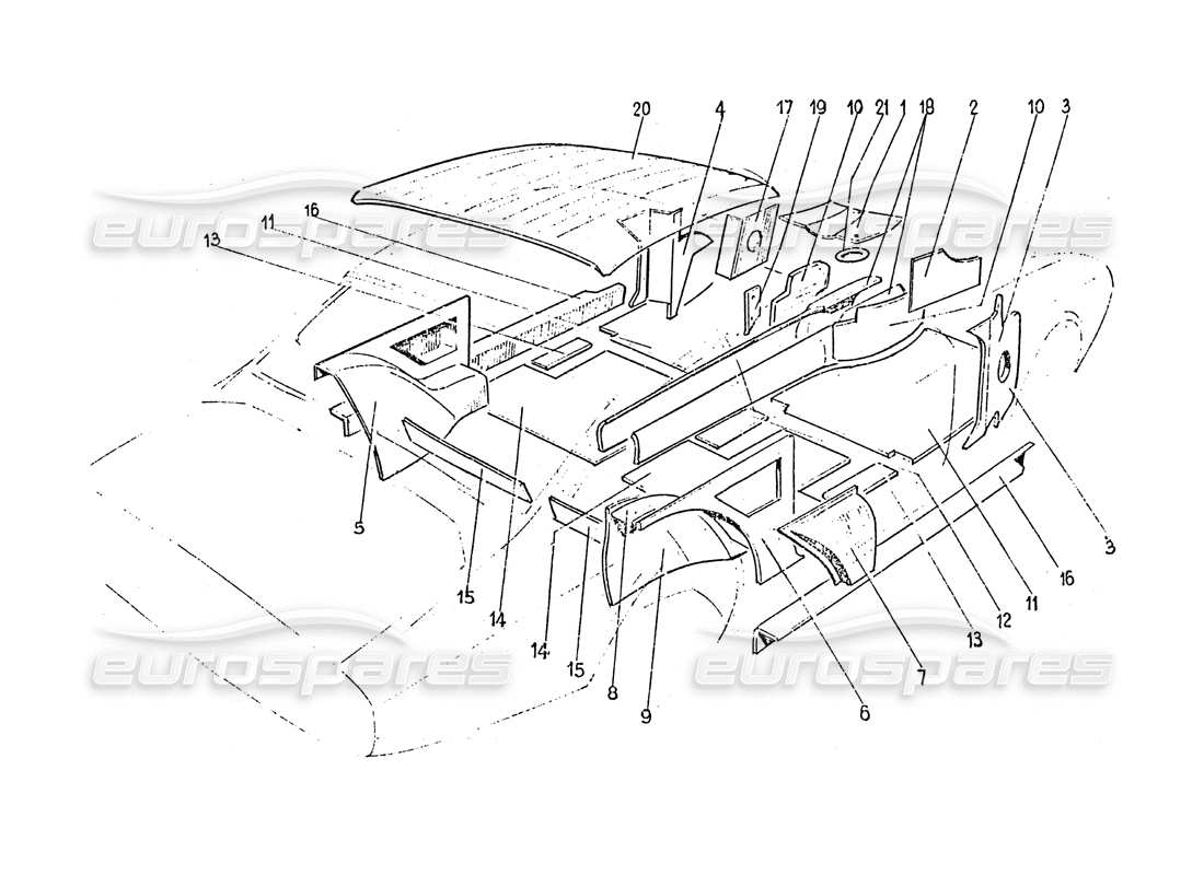 ferrari 365 gt 2+2 (coachwork) schema delle parti dei pannelli di rivestimento interni