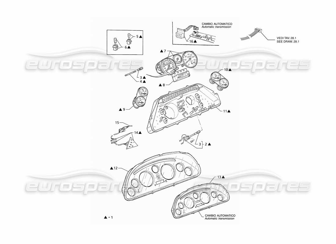 maserati qtp v6 (1996) diagramma delle parti della strumentazione borletti