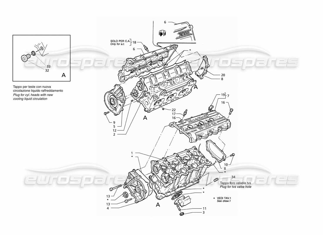 maserati qtp v6 (1996) diagramma delle parti delle teste dei cilindri