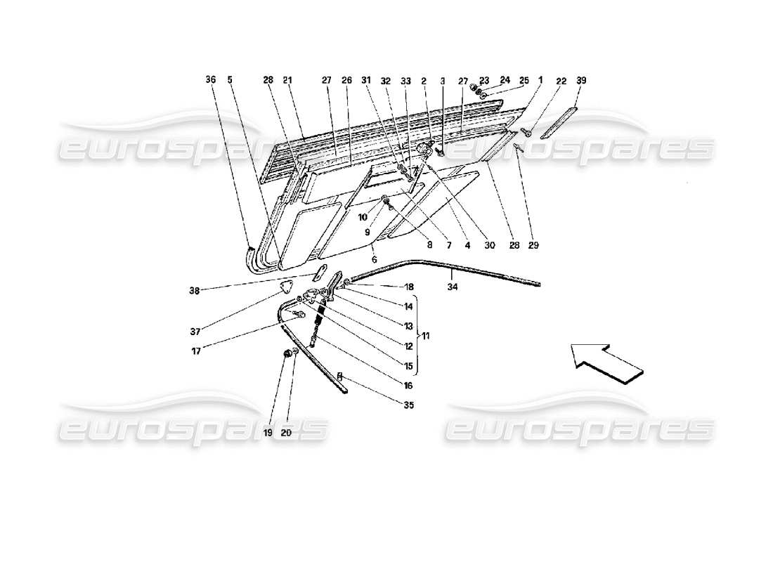 ferrari mondial 3.4 t coupe/cabrio coperchio del vano motore - schema delle parti della coupé