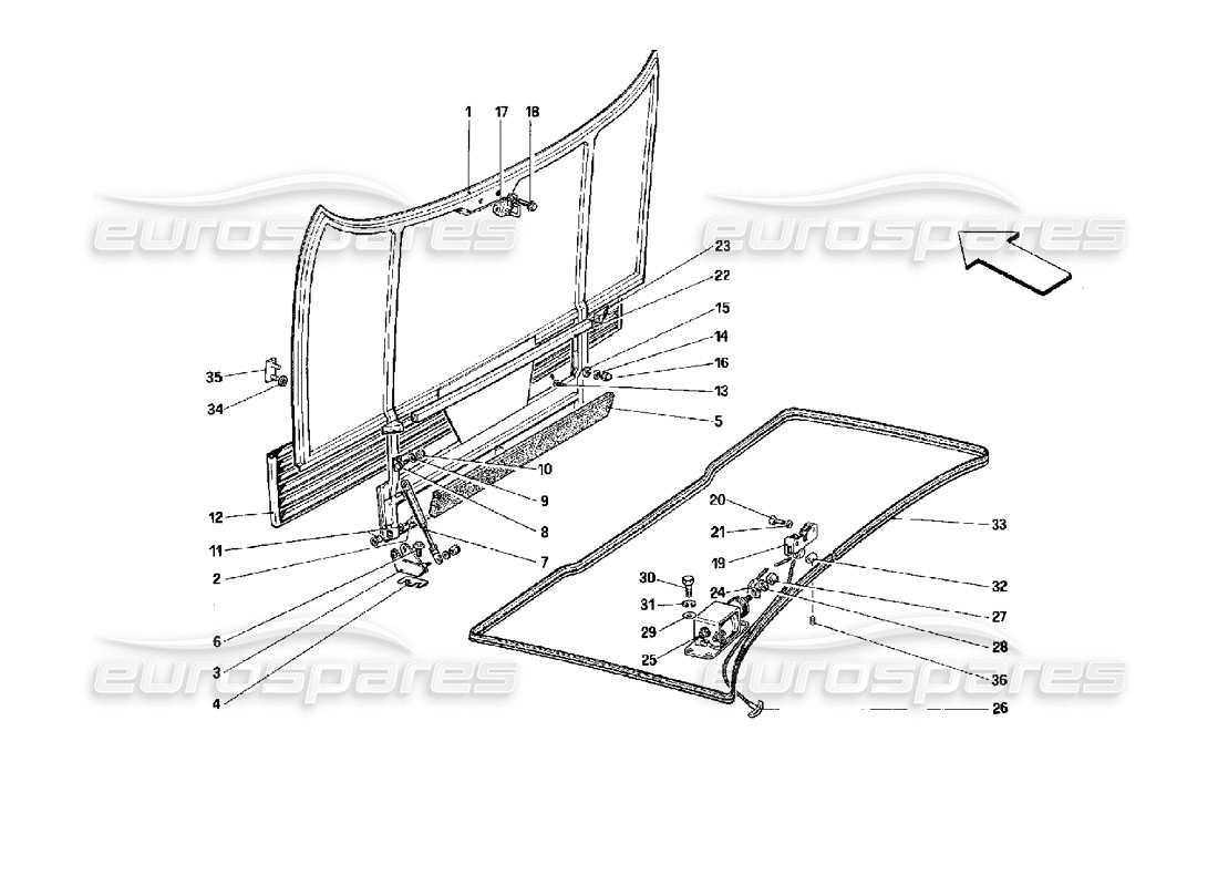 ferrari mondial 3.4 t coupe/cabrio coperchio dello scomparto anteriore diagramma delle parti