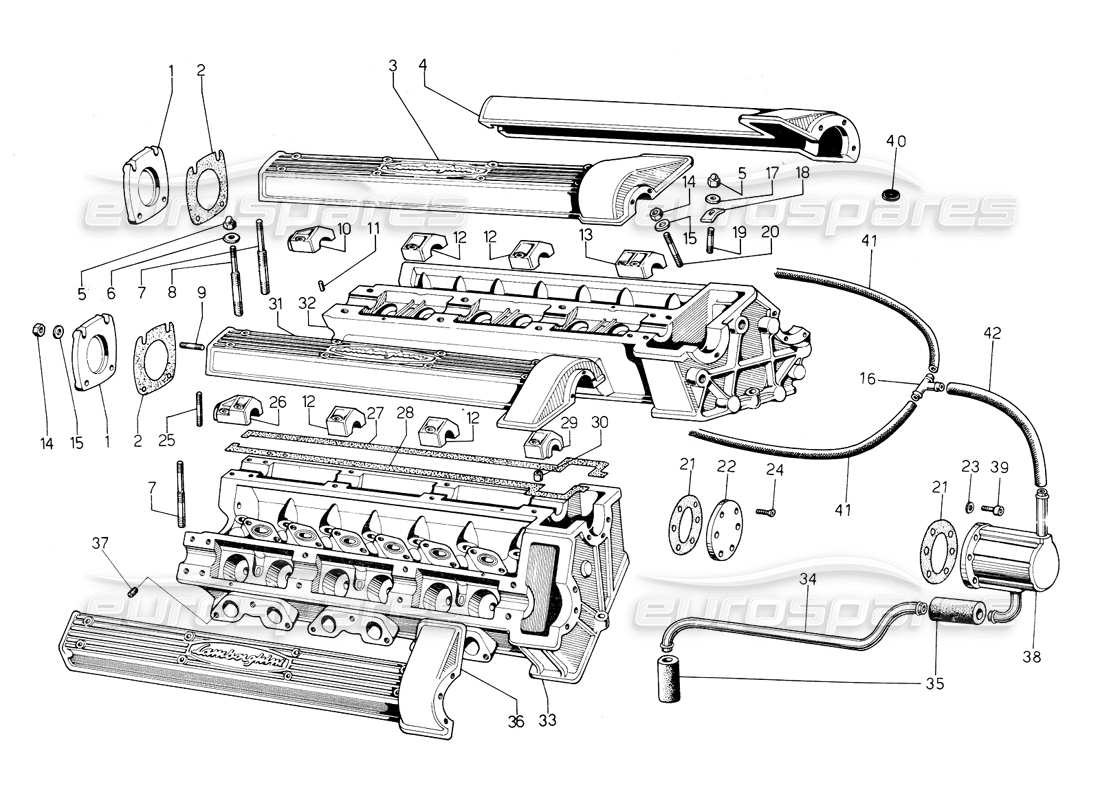 lamborghini countach 5000 s (1984) teste dei cilindri diagramma delle parti