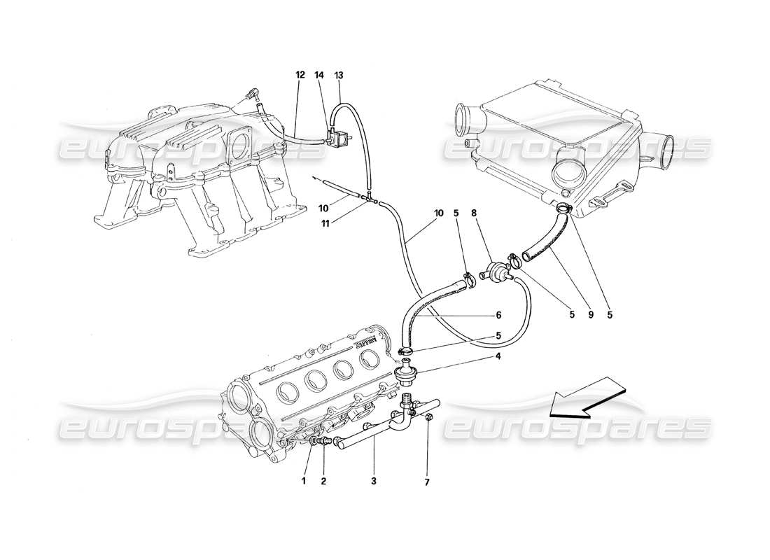 ferrari 348 (1993) tb / ts diagramma delle parti del dispositivo di iniezione dell'aria