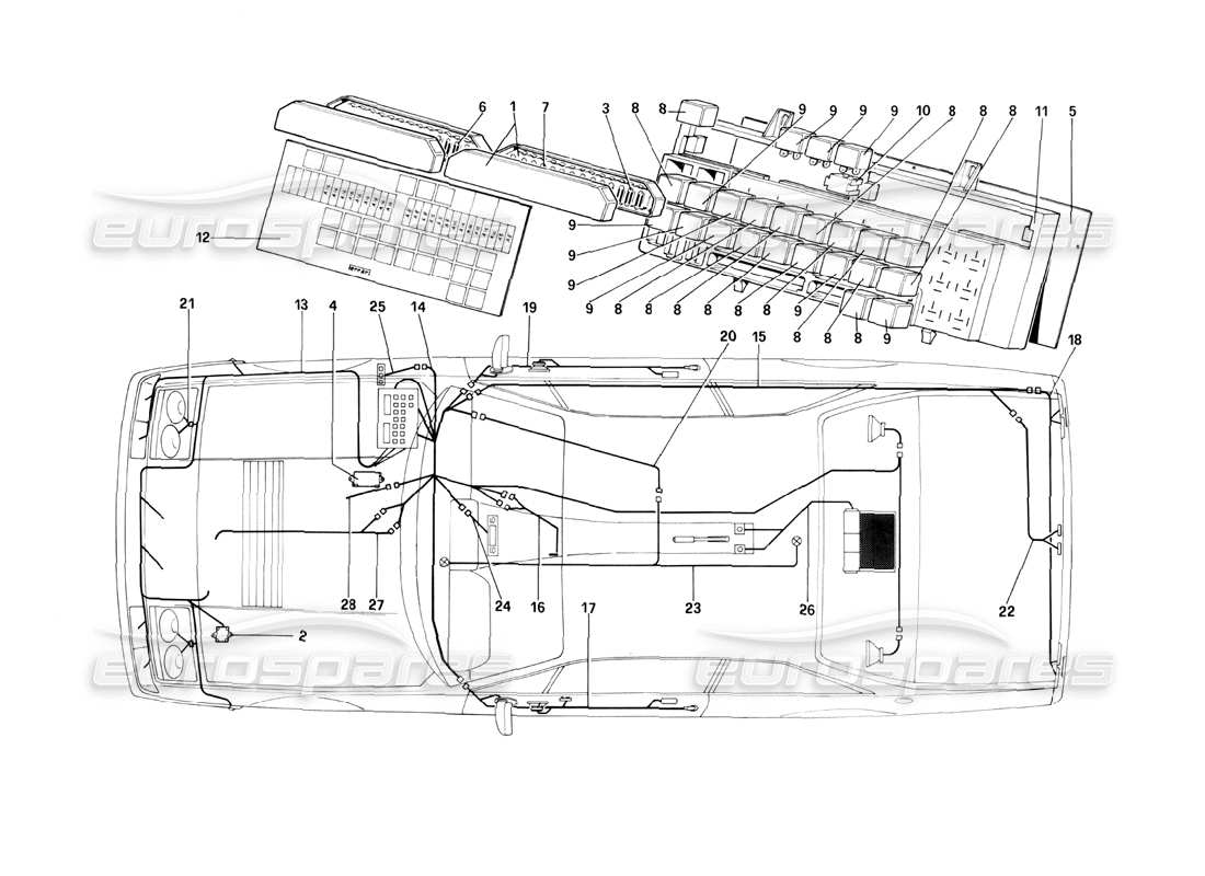 ferrari 400i (1983 mechanical) impianto elettrico, fusibili e relè diagramma delle parti