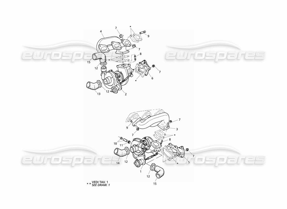 maserati qtp v6 evoluzione turbosoffianti e collettori di scarico diagramma delle parti