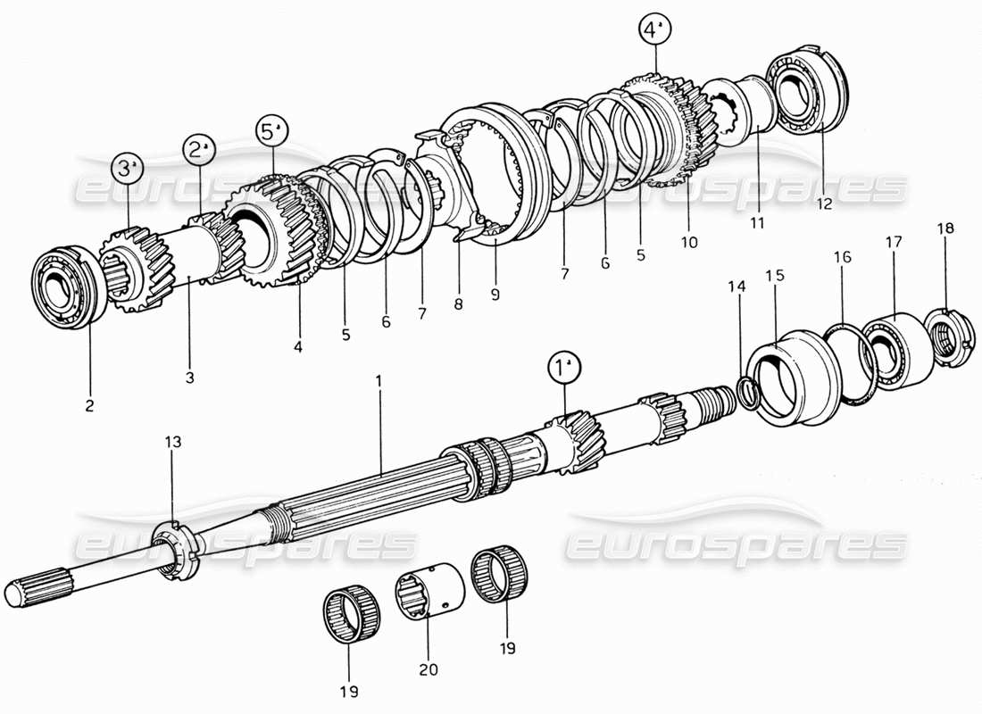 ferrari 206 gt dino (1969) diagramma delle parti dell'ingranaggio dell'albero di uscita
