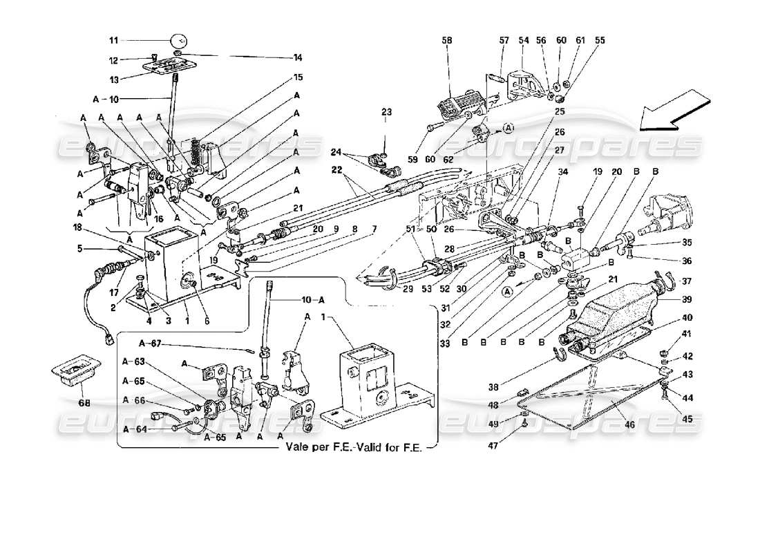 ferrari mondial 3.4 t coupe/cabrio diagramma delle parti dei controlli esterni del cambio