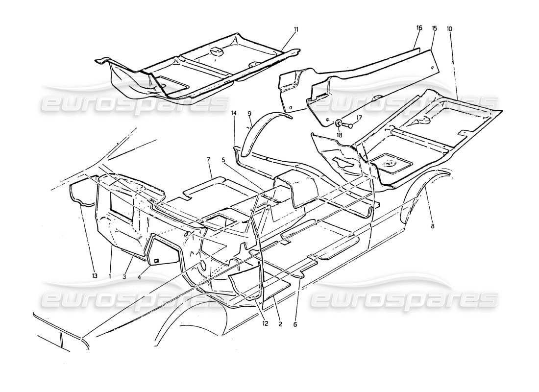 maserati biturbo 2.5 (1984) diagramma delle parti di tappeti e feltri