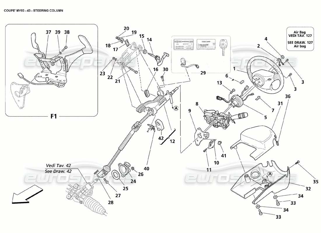 maserati 4200 spyder (2004) diagramma delle parti del piantone dello sterzo