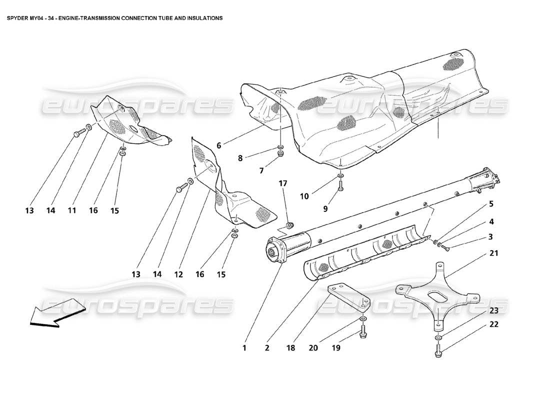 maserati 4200 spyder (2004) tubo di collegamento e isolamenti della trasmissione del motore diagramma delle parti