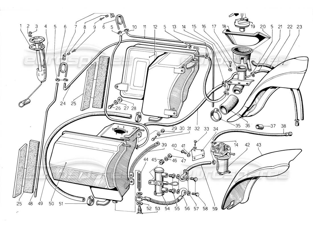 lamborghini jalpa 3.5 (1984) sistema di alimentazione carburante diagramma delle parti