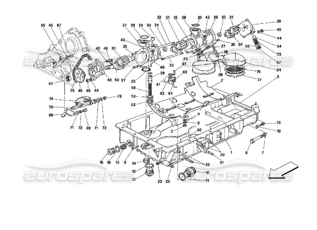 ferrari mondial 3.4 t coupe/cabrio lubrificazione: diagramma delle parti di pompe e coppe dell'olio